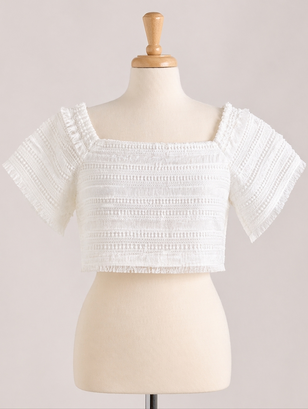 White House Black Market Lace Fringe Crop Top White Size 10 Boho Chic Summer